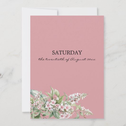 ピンク素朴ミントグリーン植物性結婚フローラ 招待状 (裏面)