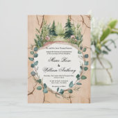 ピンク素朴ミントユーカリ林結婚フローラ 招待状 (スタンド正面)