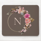 ピンク素朴モノグラムフローラ金ゴールド マウスパッド (正面)