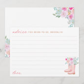 ピンク素朴レインブーツ&フラワーズブライダルシャワー アドバイスカード (正面/裏面)