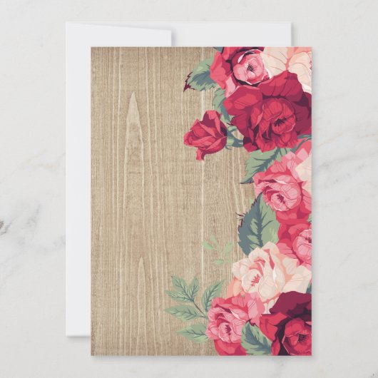 ピンク素朴レッドフラワーブライダルシャワーの招待 招待状 (裏面)