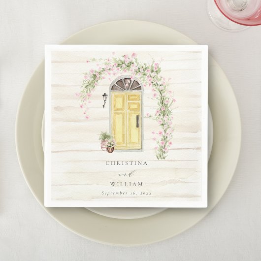 ピンク素朴ローズコテージガーデンベージュ結婚ズ スタンダードカクテルナプキン