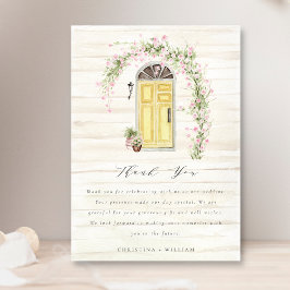 ピンク素朴ローズコテージ庭園の結婚式ベージュ サンキューカード