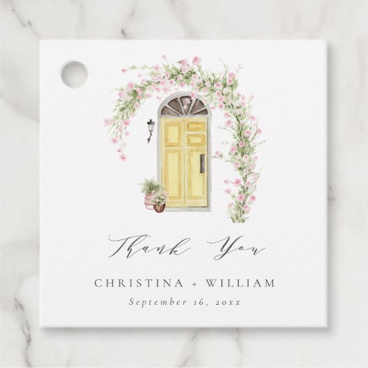 ピンク素朴ローズコテージ庭園の結婚式 フェイバータグ (正面)