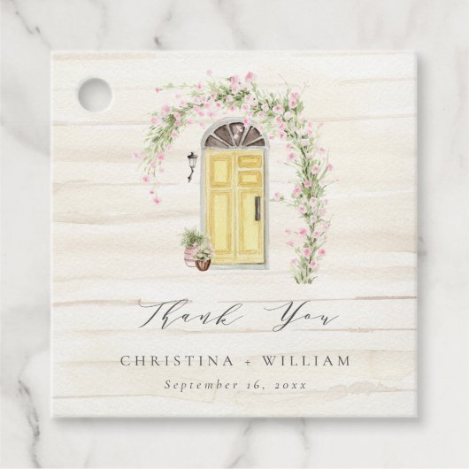 ピンク素朴ローズコテージ庭園の結婚式 フェイバータグ (正面)