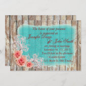 ピンク素朴ローズターコイズバ結婚ラップのrpr1 招待状 (正面/裏面)