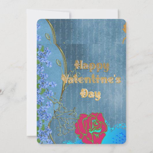 ピンク素朴ローズバレンタインデーパーティーブルーフローラ 招待状 (裏面)