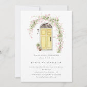 ピンク素朴ローズフラワーガーデンブライダルシャワー 招待状 (正面)