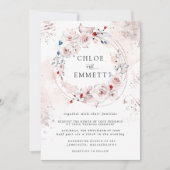 ピンク素朴ローズフローラと金ゴールド結婚ズ 招待状 (正面)
