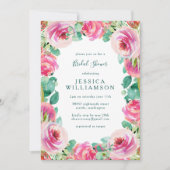 ピンク素朴ローズフローラウォーターカラーブライダルシャワー 招待状 (正面)