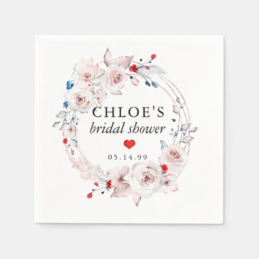 ピンク素朴ローズフローラブライダルシャワー スタンダードカクテルナプキン (正面)