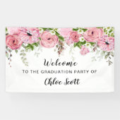 ピンク素朴ローズフローラ卒業パーティーへようこそ 横断幕 (横)