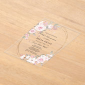 ピンク素朴ローズフローラ第一聖餐式 アクリル招待状 (レイダウン)