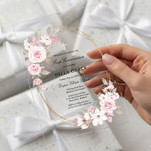 ピンク素朴ローズフローラ第一聖餐式 アクリル招待状
