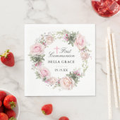 ピンク素朴ローズフローラ第1聖餐式 スタンダードランチョンナプキン (インサイチュ)