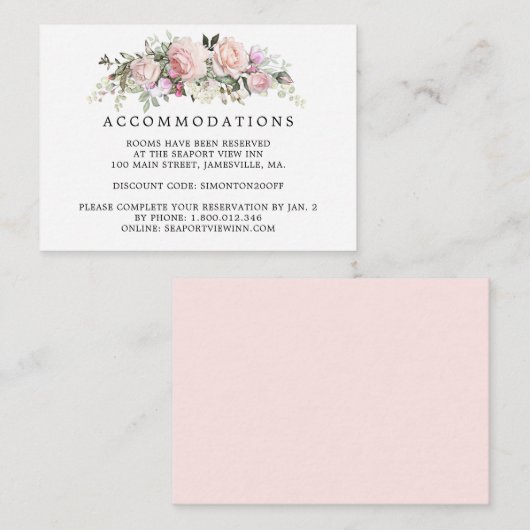 ピンク素朴ローズフローラ結婚ズアコモデーション エンクロージャーカード (正面/裏面)