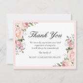 ピンク素朴ローズフローラ葬儀サンキューカード サンキューカード (正面)