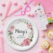 ピンク素朴ローズフローラ100誕生日 ペーパープレート (パーティー)