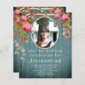 ピンク素朴ローズブルーグリーンバーンウッド誕生日 (正面/裏面)