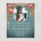 ピンク素朴ローズブルーグリーンバーンウッド誕生日 (正面)