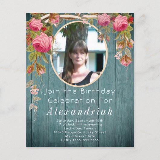 ピンク素朴ローズブルーグリーンバーンウッド誕生日 (正面)