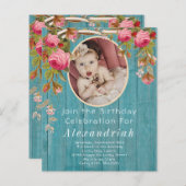 ピンク素朴ローズブルーバーンウッド誕生日 (正面/裏面)