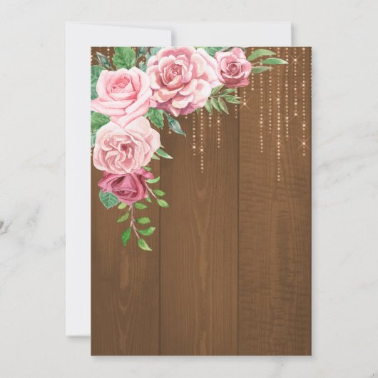 ピンク素朴ローズモノグラムバーンウッド結婚ズ 招待状 (裏面)