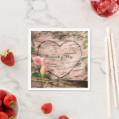 ピンク素朴ローズ&つる植物ホワイト樺の木カスタムパーティー スタンダードカクテルナプキン (インサイチュ)