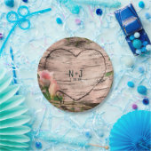 ピンク素朴ローズ&つる植物ホワイト樺の木披露宴 ペーパープレート (パーティー)