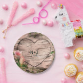 ピンク素朴ローズ&つる植物ホワイト樺の木披露宴 ペーパープレート (パーティー)