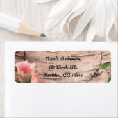 ピンク素朴ローズ&つる植物ホワイト樺の木招待状 ラベル (インサイチュ)