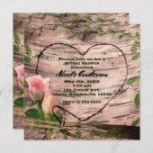 ピンク素朴ローズ&つる植物ホワイト樺の木招待状 招待状 (正面/裏面)