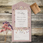 ピンク素朴ワイルドフラワーフレームなしディナー オールインワン招待状