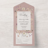 ピンク素朴ワイルドフラワーフレームディナー オールインワン招待状 (内側)