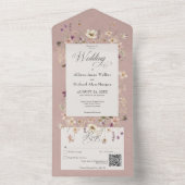 ピンク素朴ワイルドフラワーフレームQRコード オールインワン招待状 (内側)