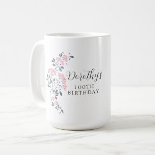ピンク素朴ワイルドフラワーフローラ100誕生日プレゼント コーヒーマグカップ