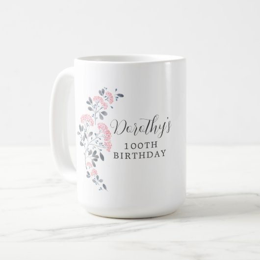 ピンク素朴ワイルドフラワーフローラ100誕生日プレゼント コーヒーマグカップ (正面左)