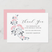 ピンク素朴ワイルドフラワー100誕生日ありがとう (正面/裏面)