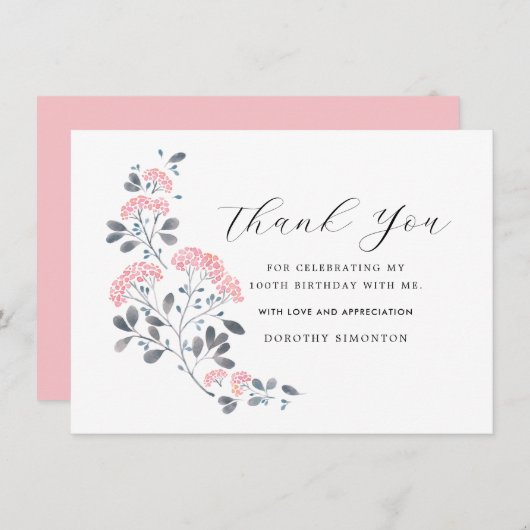 ピンク素朴ワイルドフラワー100誕生日ありがとう (正面/裏面)