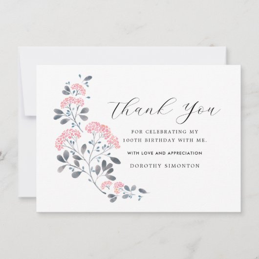 ピンク素朴ワイルドフラワー100誕生日ありがとう (正面)