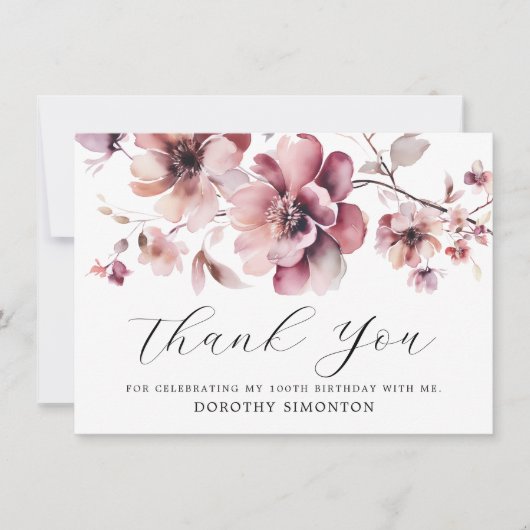 ピンク素朴ワイルドフラワー100誕生日ありがとう (正面)