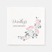 ピンク素朴ワイルドフラワー100th誕生日パーティー スタンダードカクテルナプキン (正面)