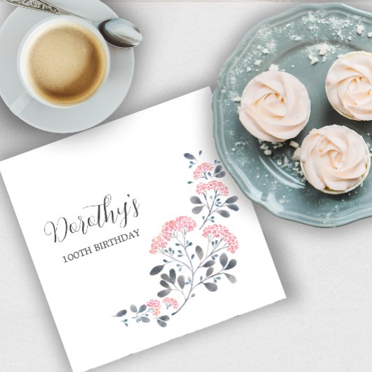 ピンク素朴ワイルドフラワー100th誕生日パーティー スタンダードカクテルナプキン