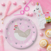 ピンク素朴ヴィンテージチキンイラストレーション ペーパープレート (パーティー)