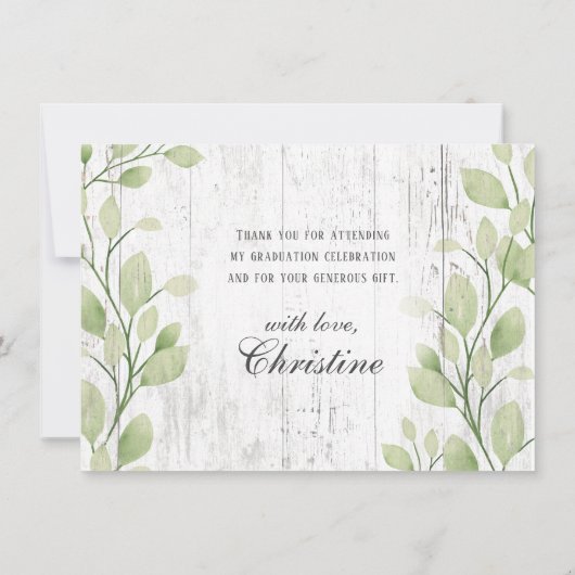 ピンク素朴ヴィンテージトラックの緑の卒業 サンキューカード (裏面)