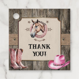 ピンク素朴乗馬の誕生日パーティー フェイバータグ