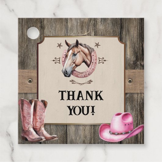 ピンク素朴乗馬の誕生日パーティー フェイバータグ (正面)