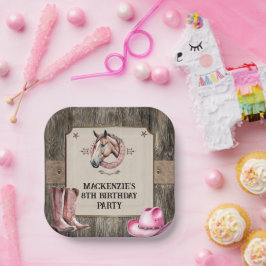ピンク素朴乗馬の誕生日パーティー ペーパープレート