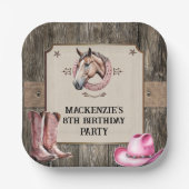 ピンク素朴乗馬の誕生日パーティー ペーパープレート (正面)