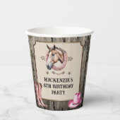 ピンク素朴乗馬の誕生日パーティー 紙コップ (正面)